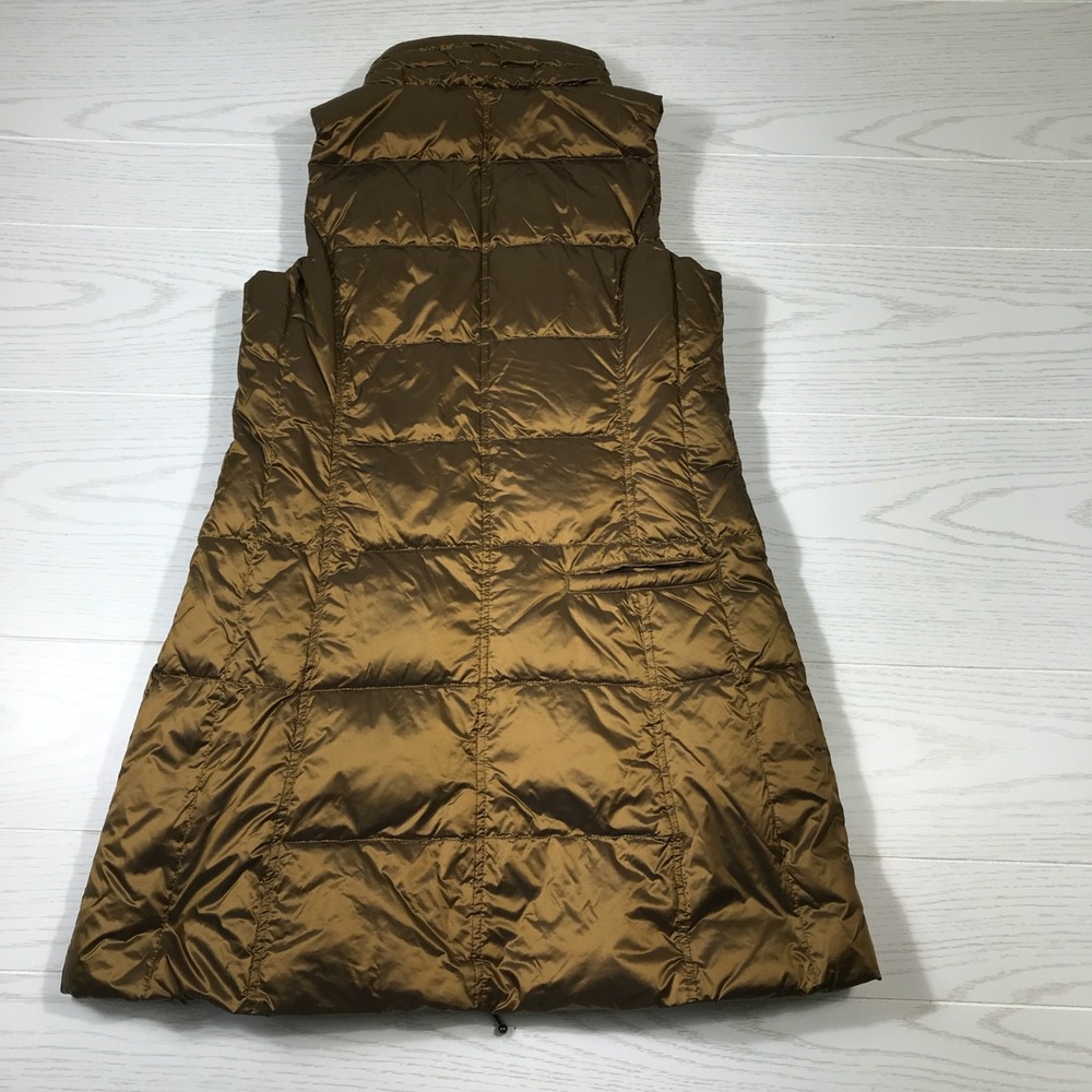 Womens Duck Down Quilted Puffer Vest Size Small Gold Zip Pockets High Collar - Picture 2 of 14